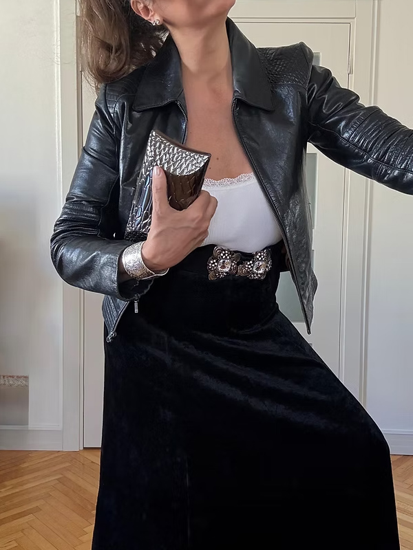 Vintage Maksi Siyah Kadife Etek