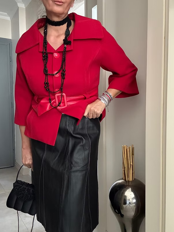 Vintage Büyük Beden Siyah Deri Çan Etek