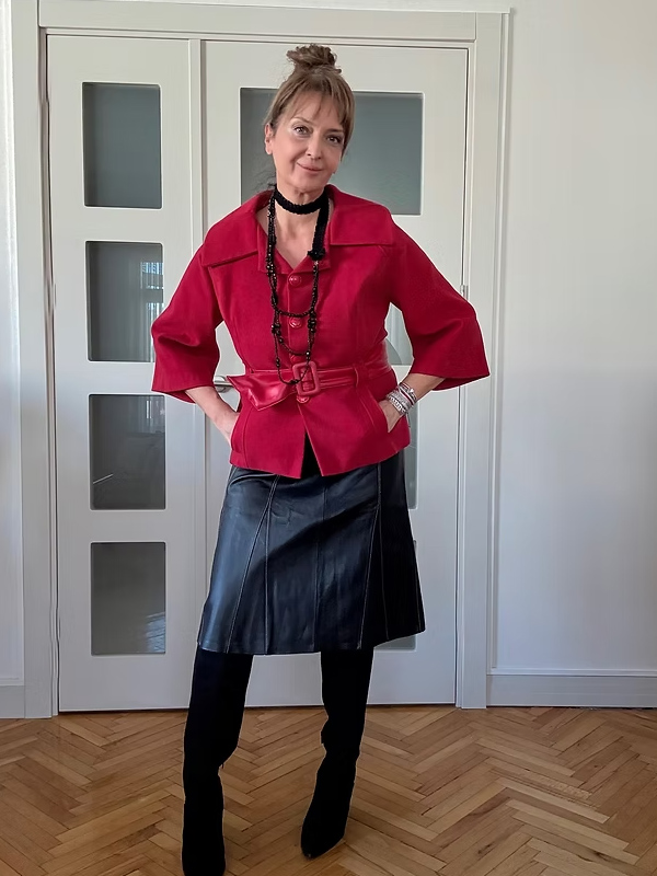 Vintage Büyük Beden Siyah Deri Çan Etek