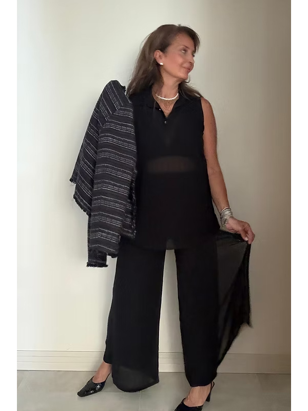 Vintage Şifon Siyah Pantolon