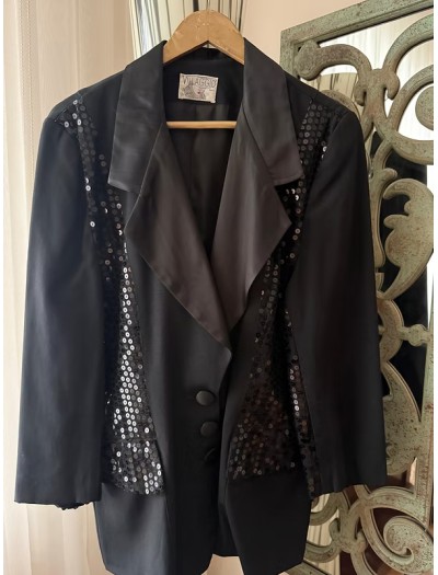 Vintage Pul Payetli Siyah Blazer Made in France