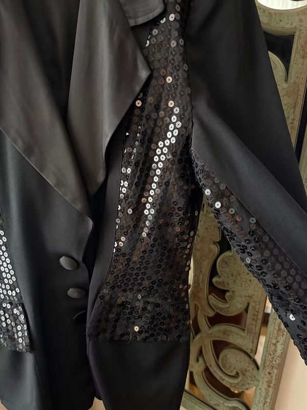 Vintage Pul Payetli Siyah Blazer Made in France