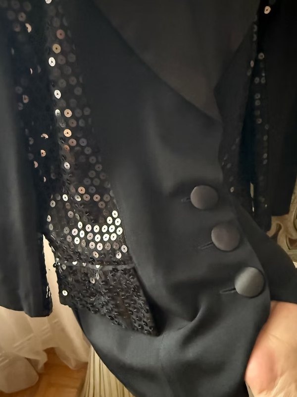 Vintage Pul Payetli Siyah Blazer Made in France