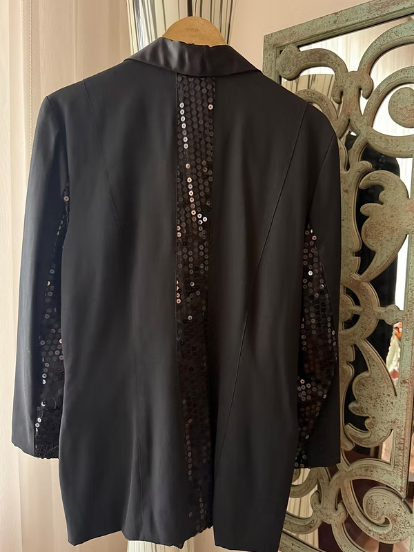 Vintage Pul Payetli Siyah Blazer Made in France