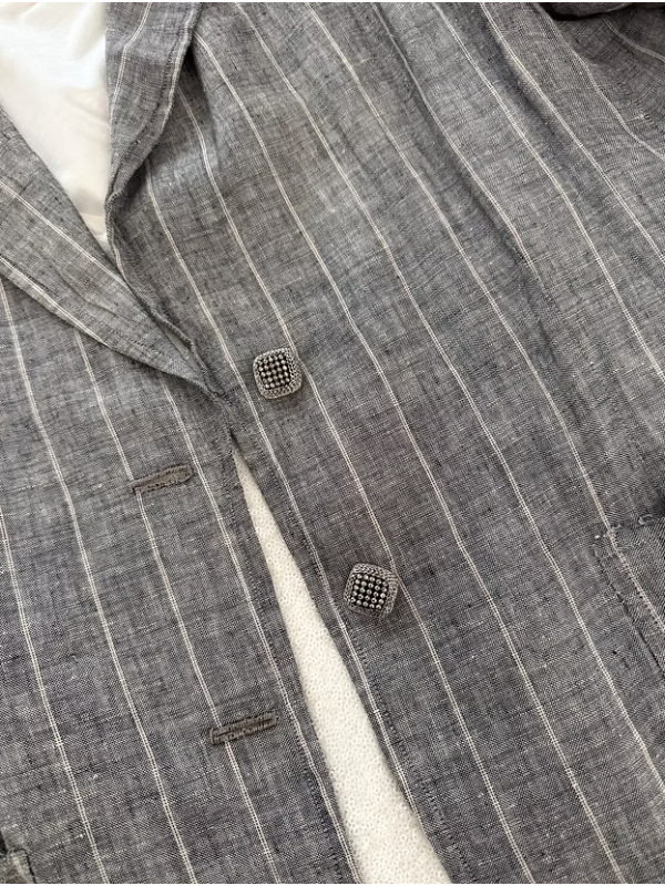 Vintage Keten Çizgili Ceket