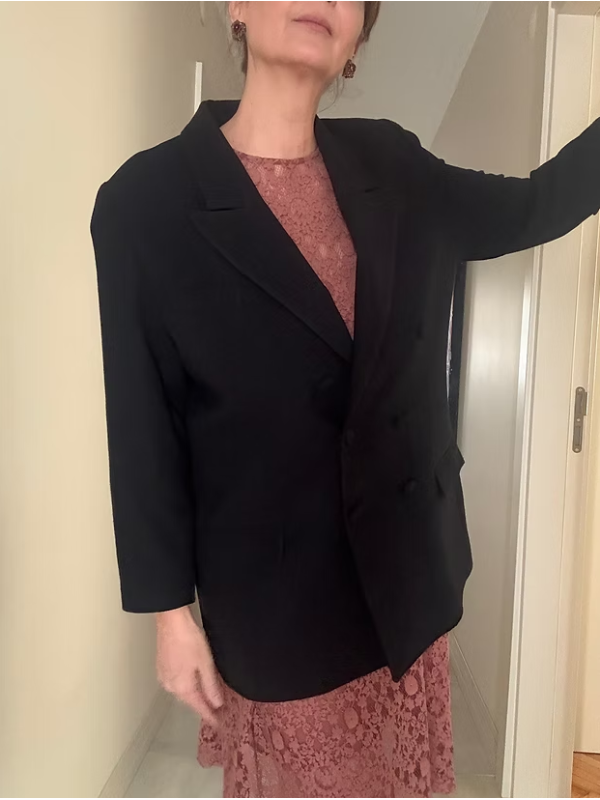 Vintage Kruvaze Kapama Siyah Blazer