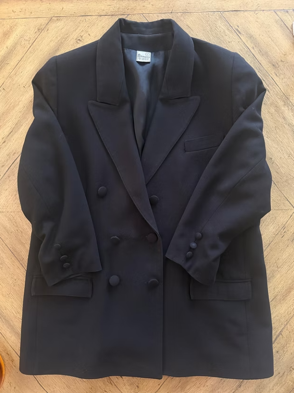 Vintage Kruvaze Kapama Siyah Blazer