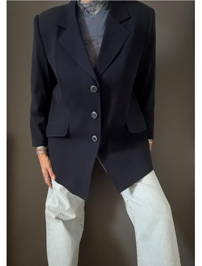 Vintage Lacivert 3 düğmeli Ceket