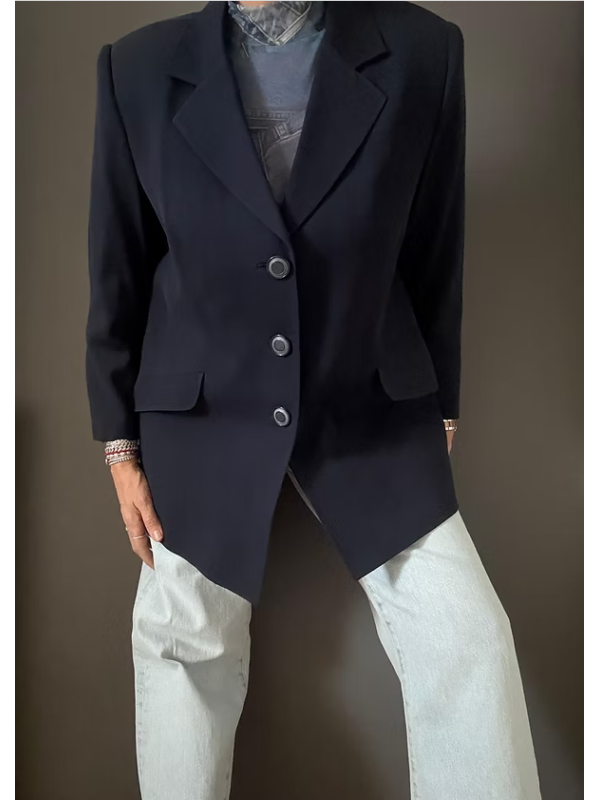 Vintage Lacivert 3 düğmeli Ceket