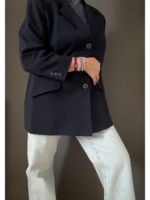 Vintage Lacivert 3 düğmeli Ceket