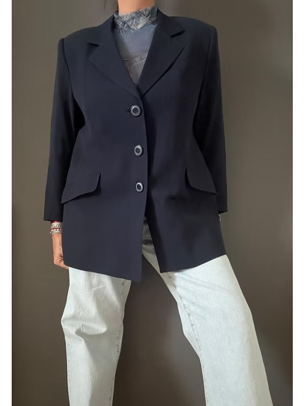 Vintage Lacivert 3 düğmeli Ceket
