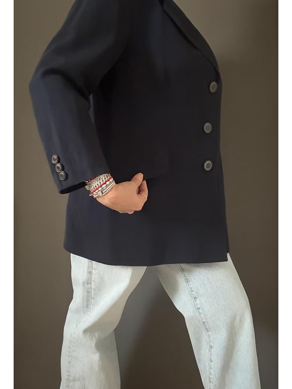 Vintage Lacivert 3 düğmeli Ceket