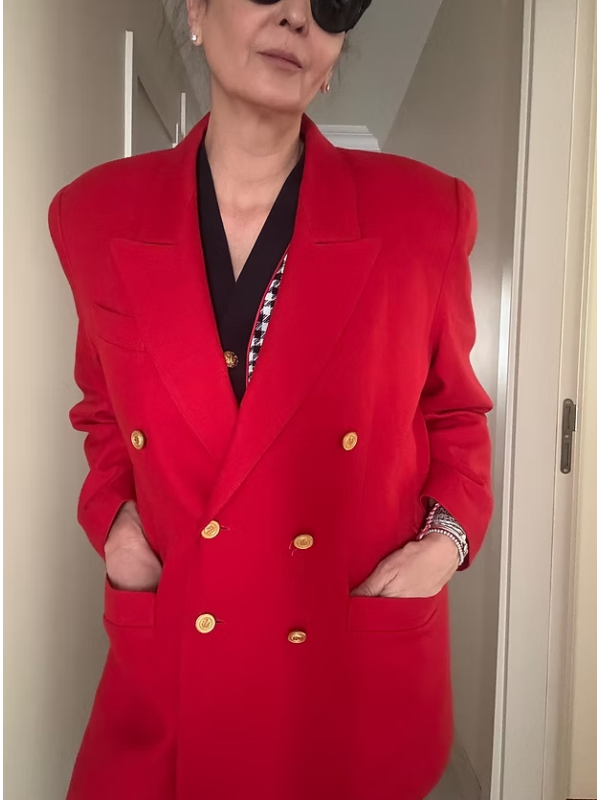 Vintage Gold Düğmeli Boyfriend Blazer