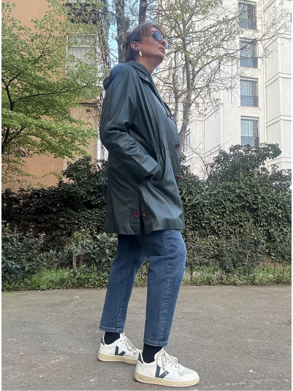 Vintage Yeşil Deri Mont