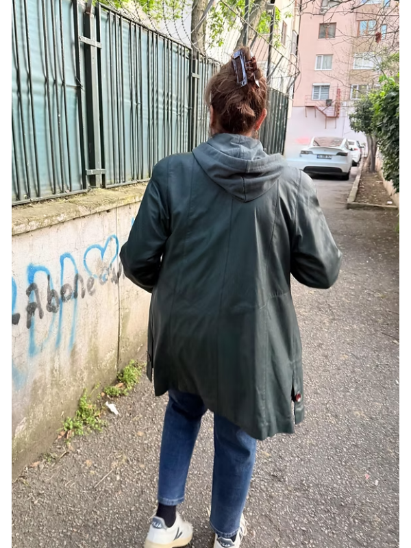 Vintage Yeşil Deri Mont