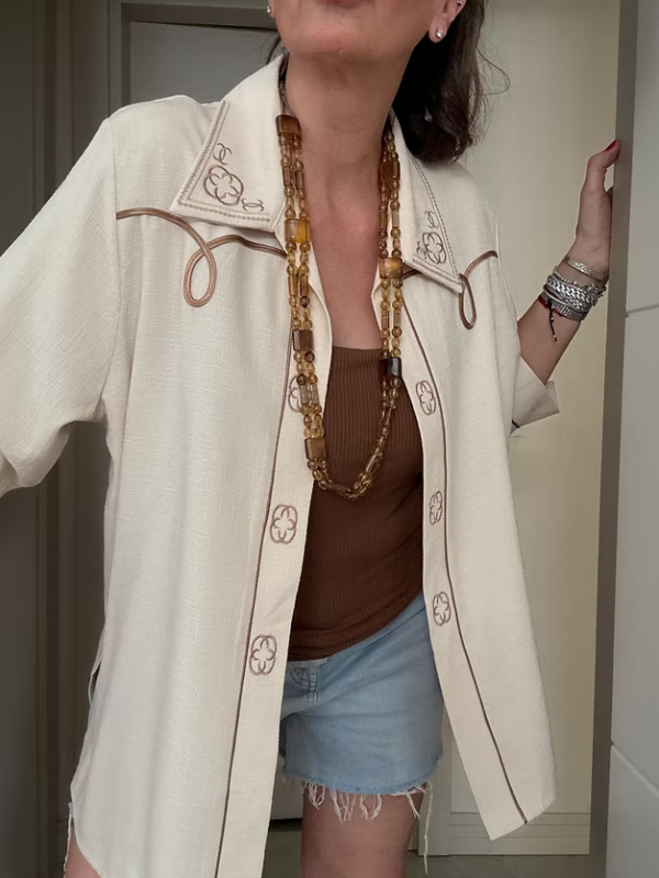 Vintage Keten Karışımlı nakışlı gömlek/ceket