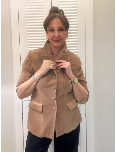 Vintage saten yakalı kadife dokulu ceket