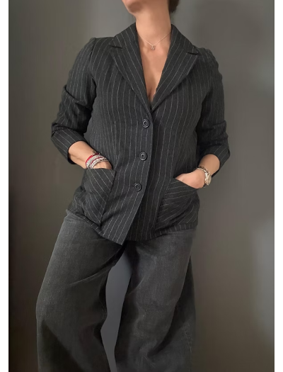 Vintage Yün Antrasit Çizgili Ceket