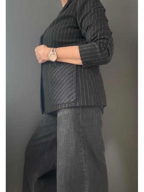 Vintage Yün Antrasit Çizgili Ceket