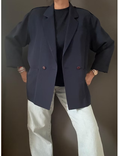 Vintage Lacivert Boyfriend Ceket