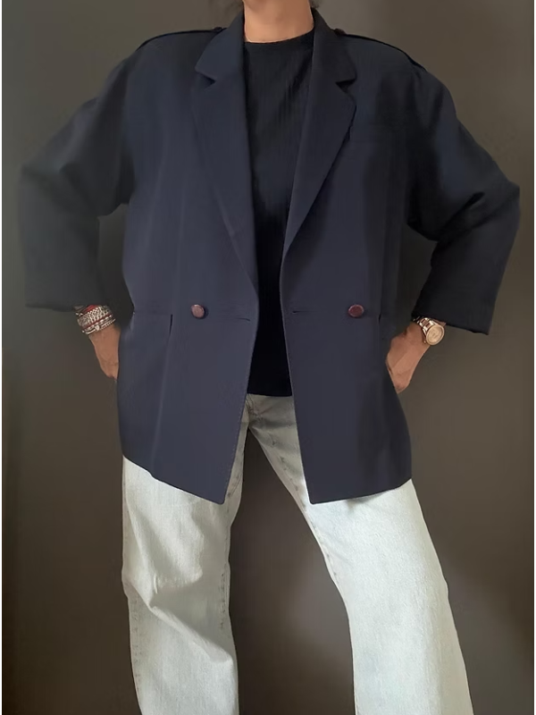 Vintage Lacivert Boyfriend Ceket