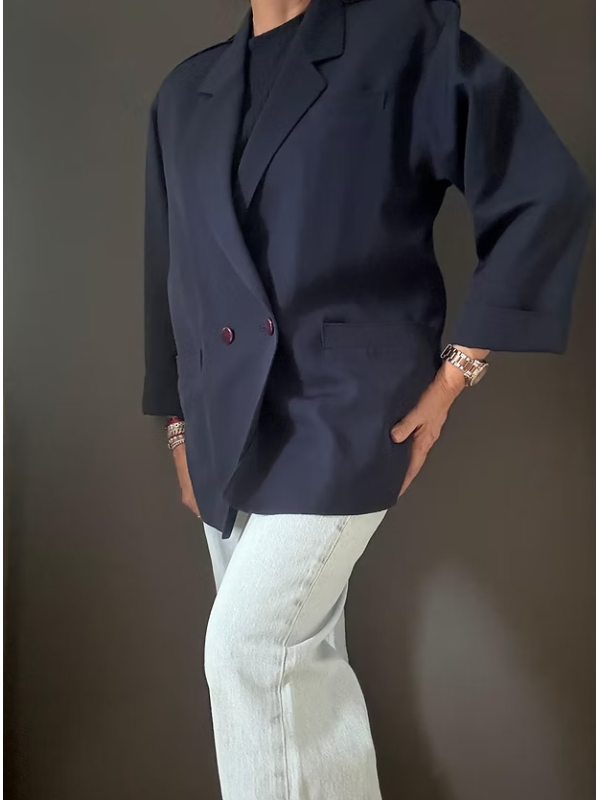 Vintage Lacivert Boyfriend Ceket