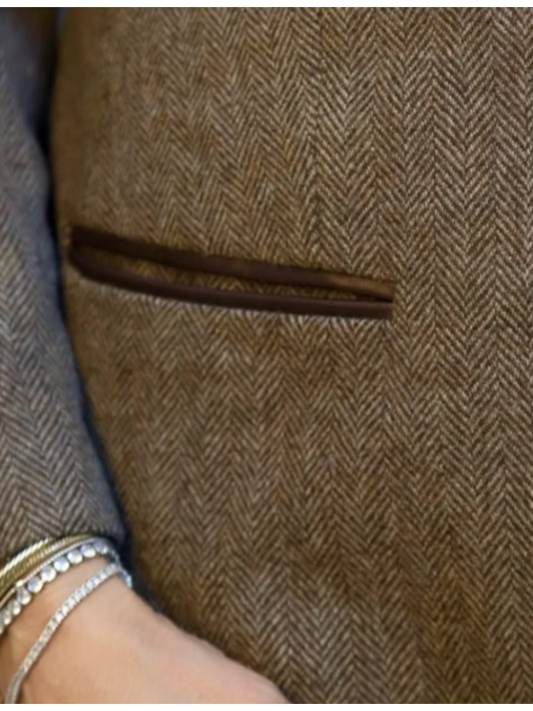 Vintage Deri Detaylı Balıksırtı Ceket