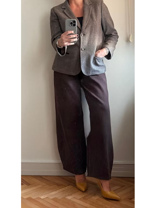 Vintage Deri Detaylı Balıksırtı Ceket