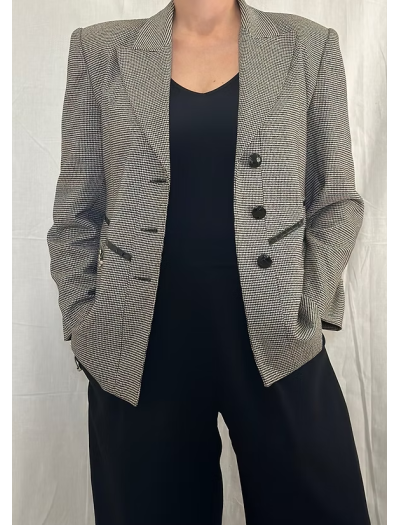 Vintage Deri Detaylı Kazayağı Ceket