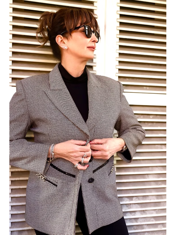 Vintage Deri Detaylı Kazayağı Ceket