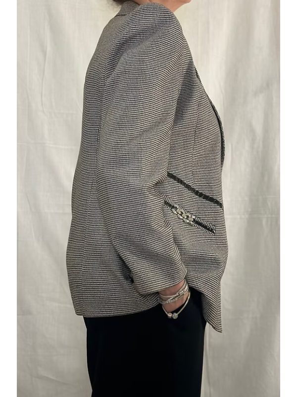 Vintage Deri Detaylı Kazayağı Ceket