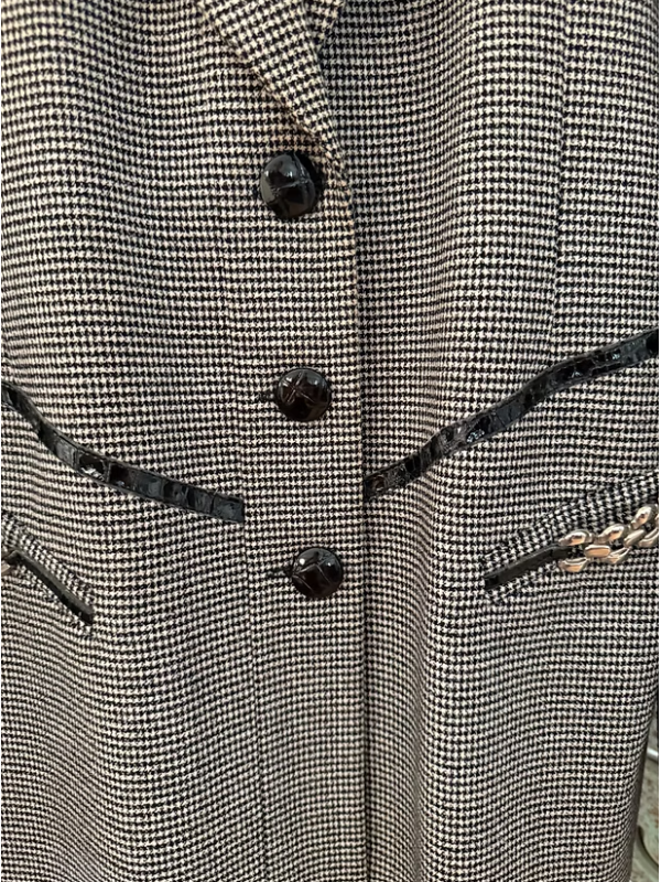 Vintage Deri Detaylı Kazayağı Ceket