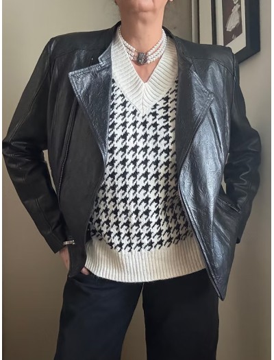 Vintage Şal Desenli Deri Ceket / Mont