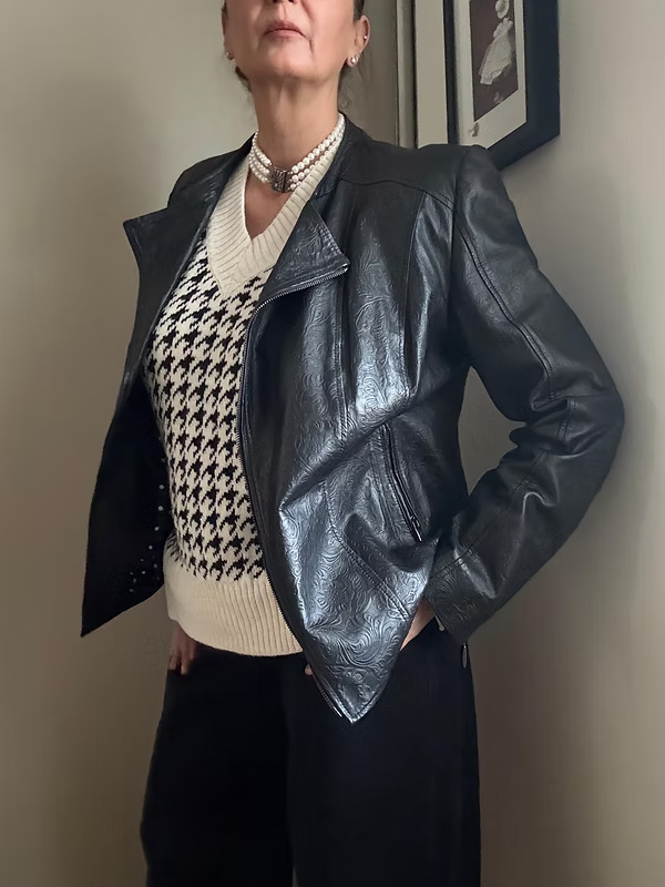 Vintage Şal Desenli Deri Ceket / Mont