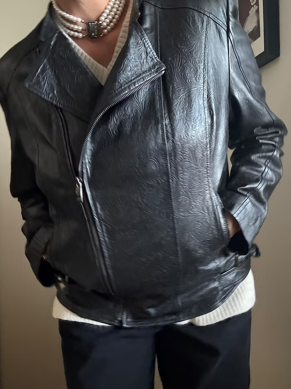 Vintage Şal Desenli Deri Ceket / Mont