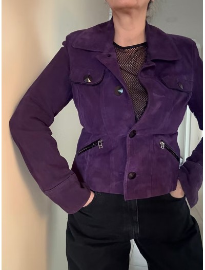 Vintage Saten Astarlı Süet Mor Ceket