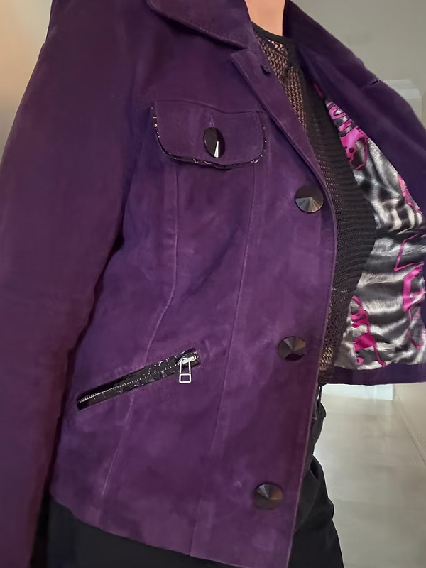 Vintage Saten Astarlı Süet Mor Ceket