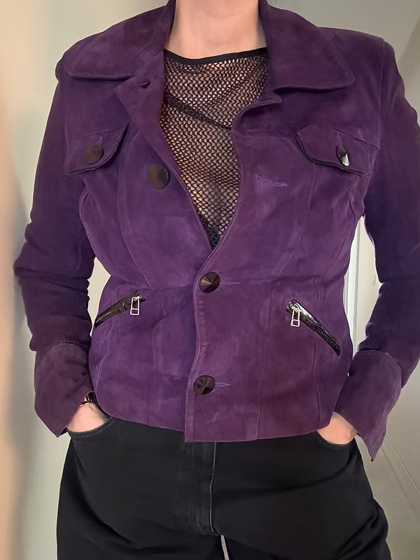 Vintage Saten Astarlı Süet Mor Ceket