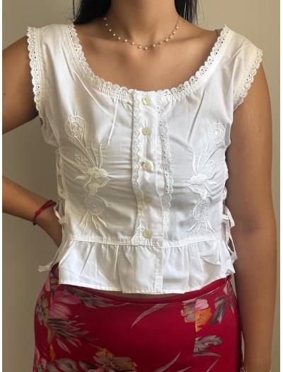 Y2K Nakışlı Fırfırlı Korse Gömlek