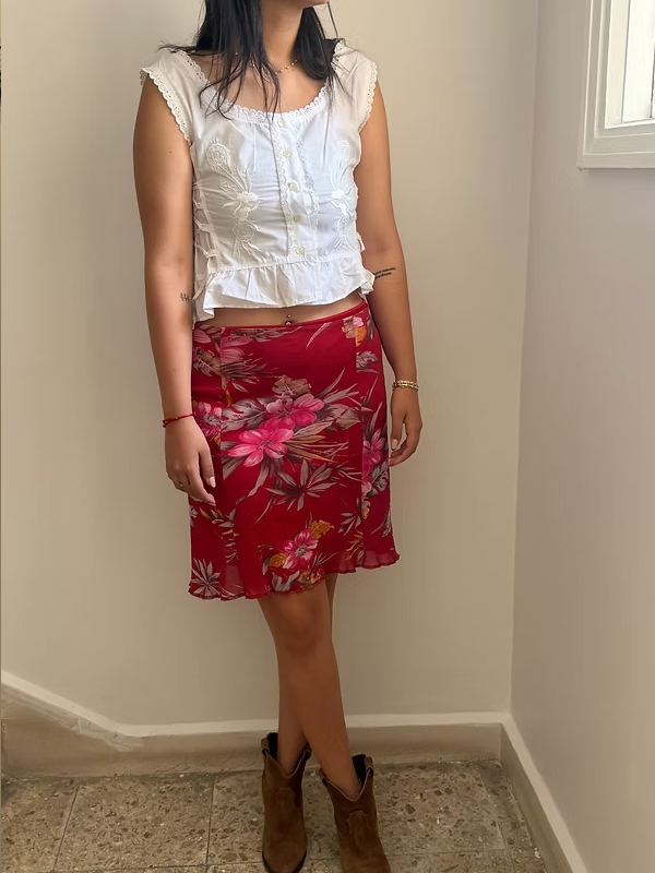 Y2K Nakışlı Fırfırlı Korse Gömlek