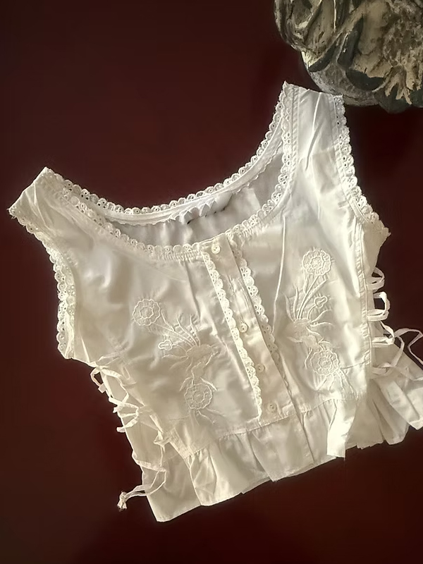 Y2K Nakışlı Fırfırlı Korse Gömlek