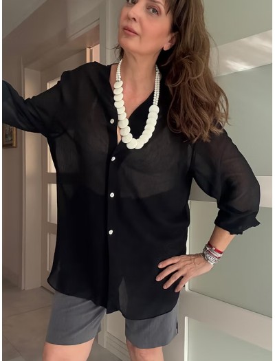 Vintage Made in Canada Siyah Şifon Gömlek