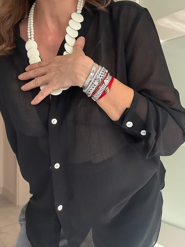 Vintage Made in Canada Siyah Şifon Gömlek