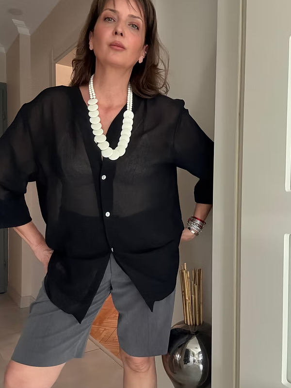 Vintage Made in Canada Siyah Şifon Gömlek