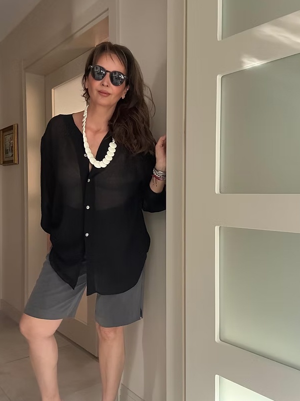 Vintage Made in Canada Siyah Şifon Gömlek