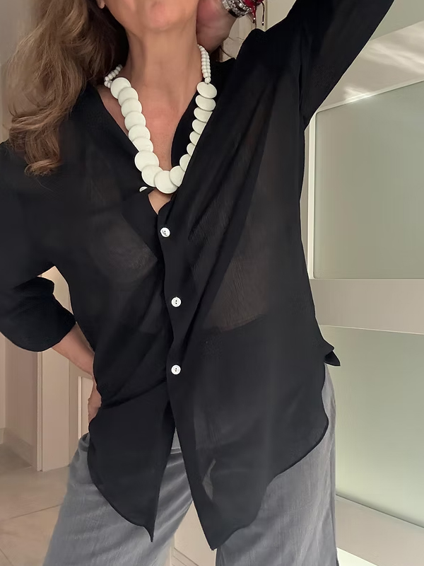 Vintage Made in Canada Siyah Şifon Gömlek