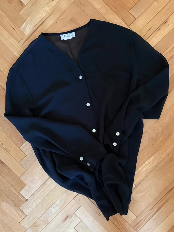 Vintage Made in Canada Siyah Şifon Gömlek