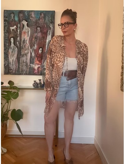 Vintage Leopar Şifon Tunik / Kimono