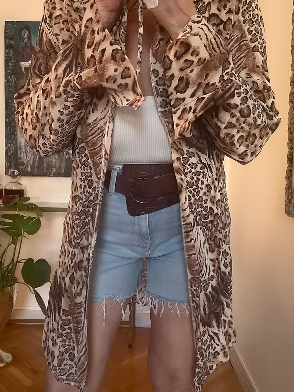 Vintage Leopar Şifon Tunik / Kimono