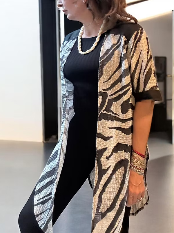 Vintage Animal Print Keten Kimono